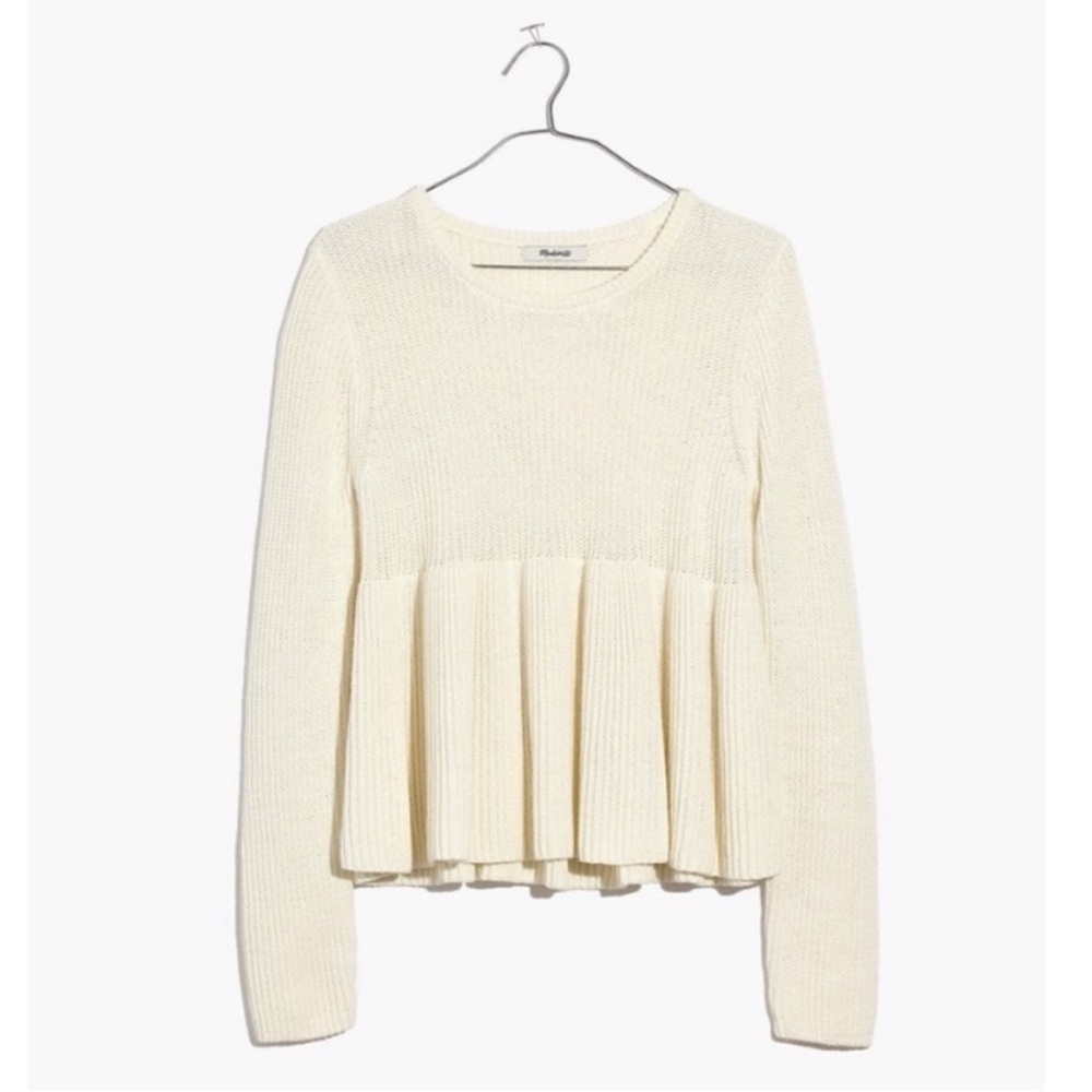 Madewell Cotton Cream Knit Ribbed Peplum Sweater Size XS - Picture 2 of 9